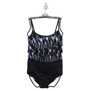 Le Cove Black Layered Ruffle One Piece Swimsuit Sz 12